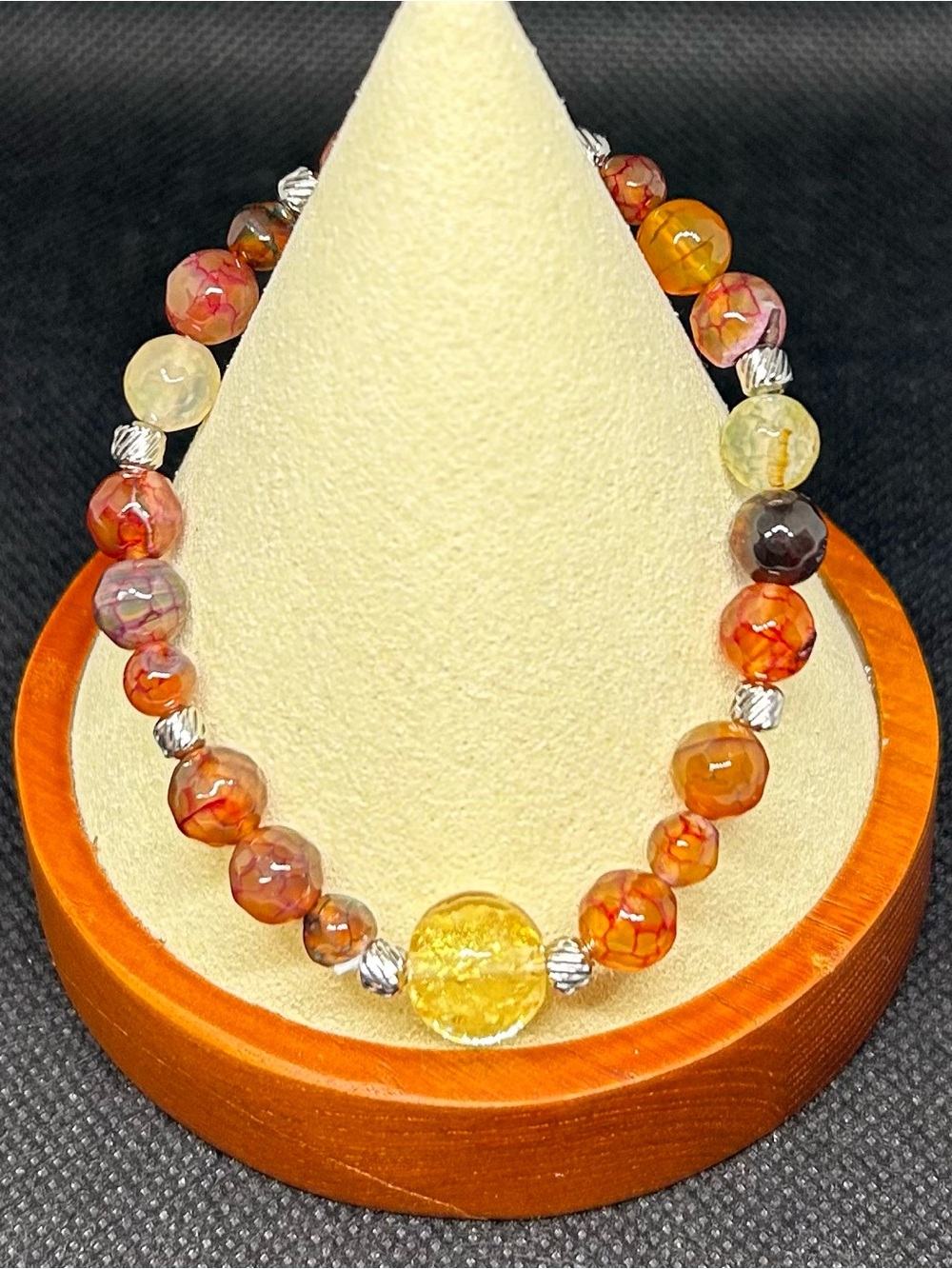 Colorful Agate Bead Stretch Bracelet - Yellow & Orange